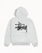 Stussy Basic Hoodie Ash Heather Back