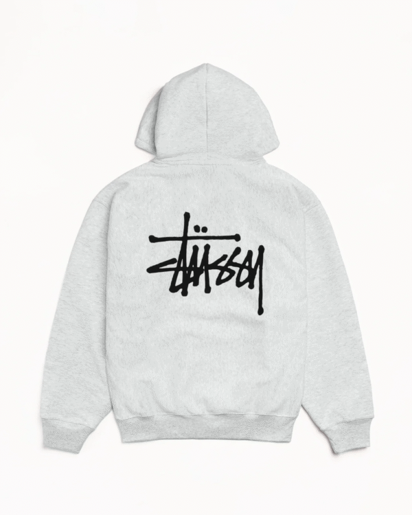 Stussy Basic Hoodie Ash Heather Back