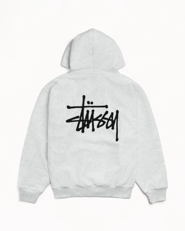 Stussy Basic Zip-Up Hoodie Ash Heather Back