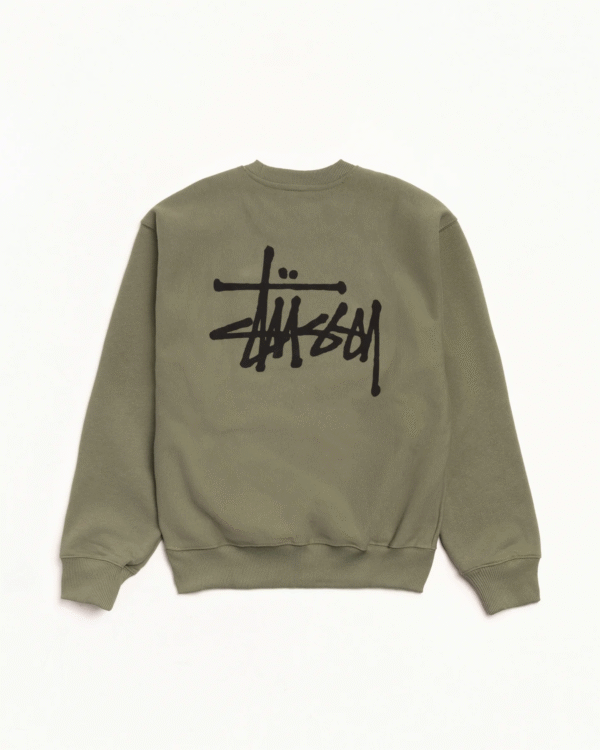 Stussy Basic Stussy Crew Sweatshirt Olive Back