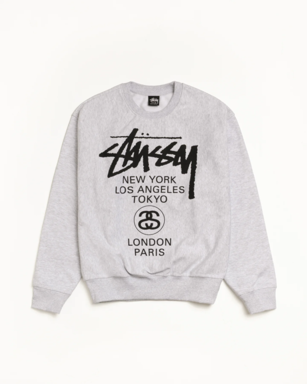 Stussy World Tour Crew Sweatshirt Ash Heather