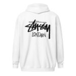 stussy london zip hoodie white