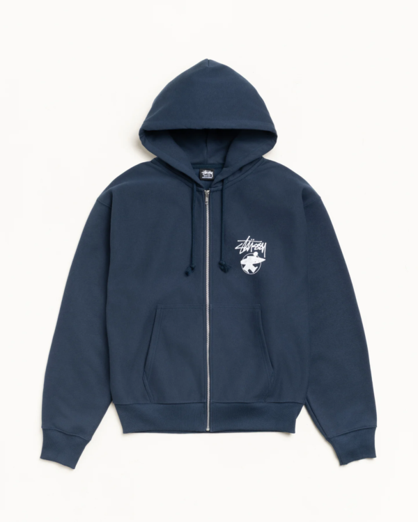 Navy Stussy Zip Up Hoodie