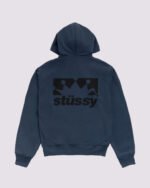 Box Crown Stussy Zip Up Hoodie Navy Back
