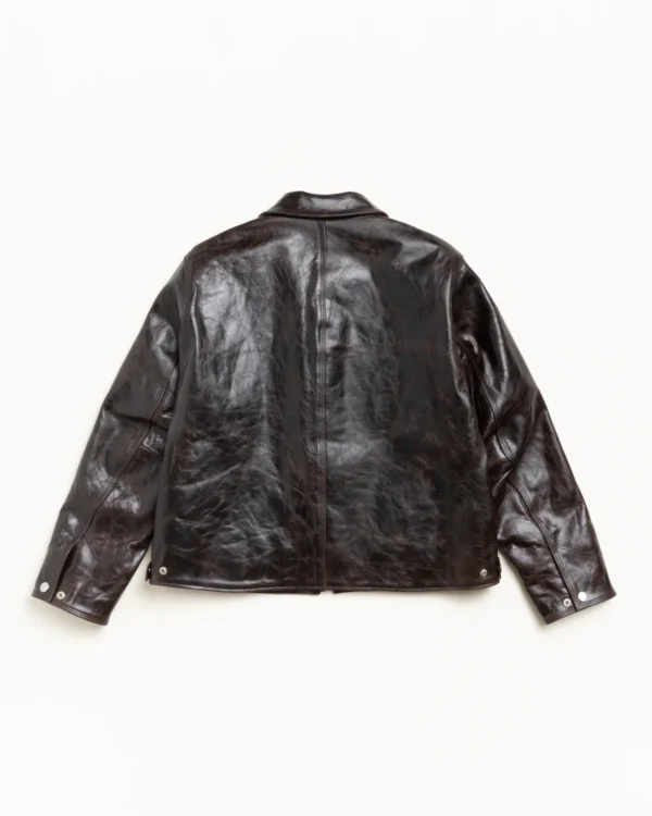Stussy Garage Leather Jacket Dark Brown Back